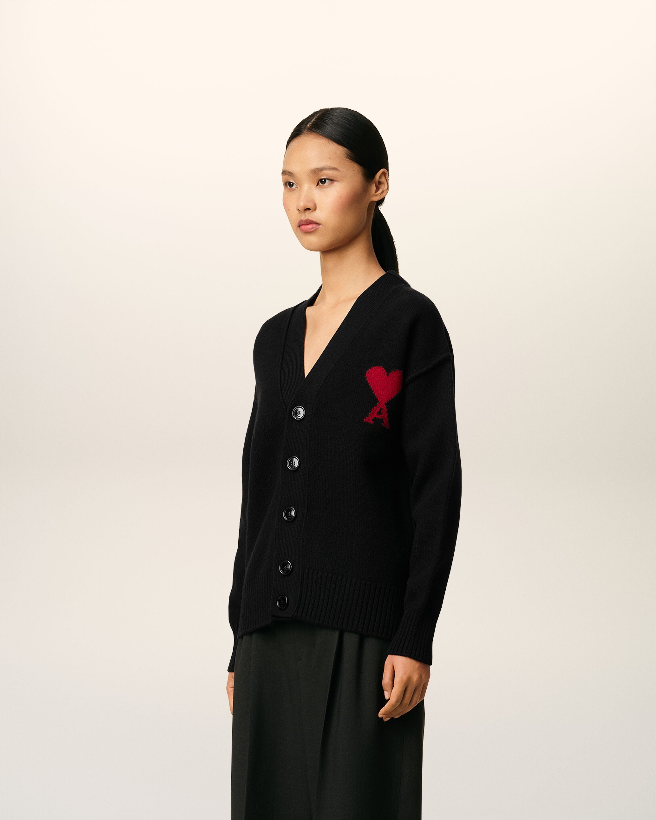 BLACK WOOL AMI DE COEUR CARDIGAN - 6