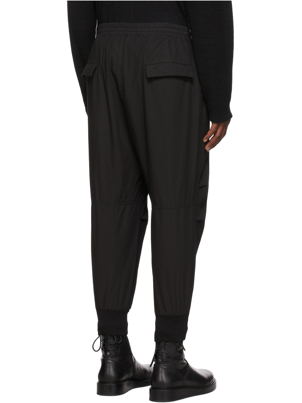 Black Garment Dye Cotton Jogger Trousers - 3