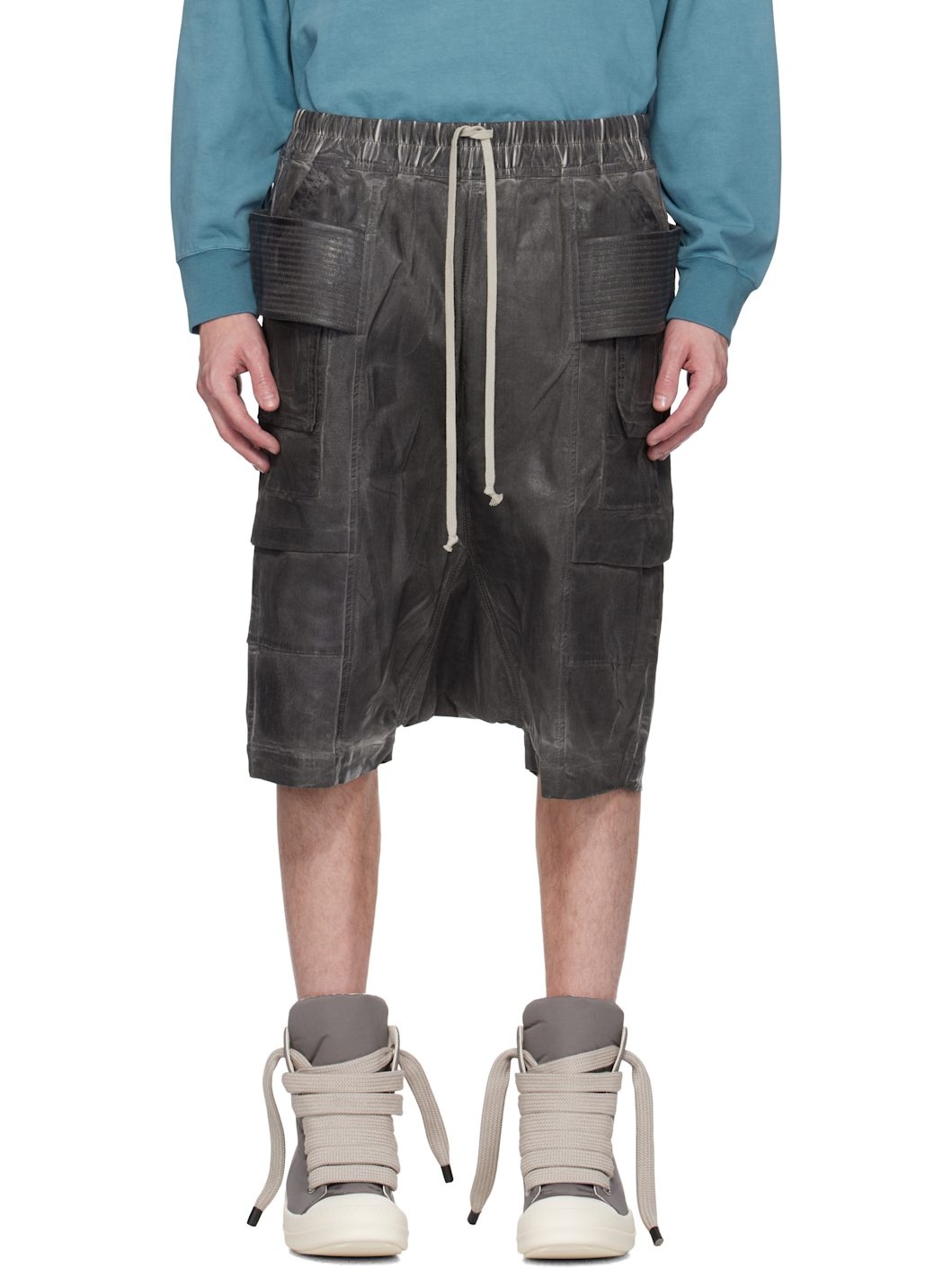 Gray Hollywood Creatch Cargo Pods Denim Shorts - 1