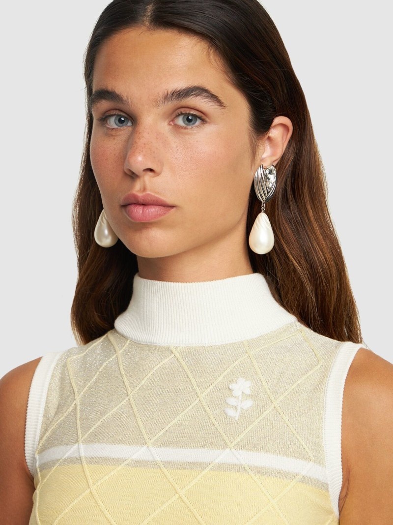 Crystal earrings w/ pearl pendant - 2