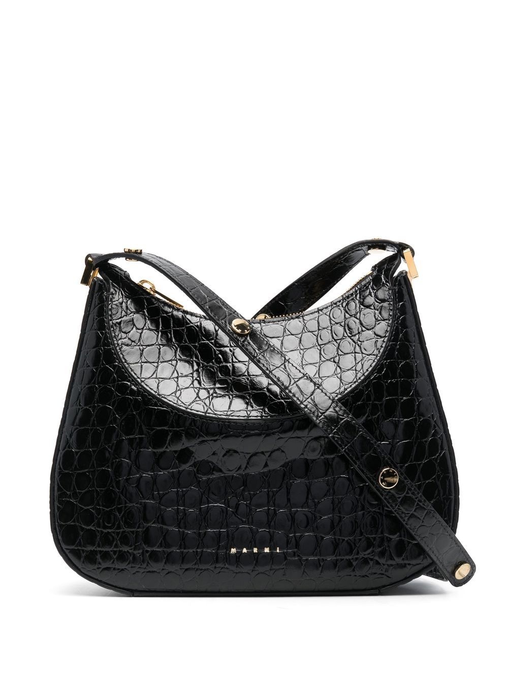 crocodile-embossed leather shoulder bag - 1