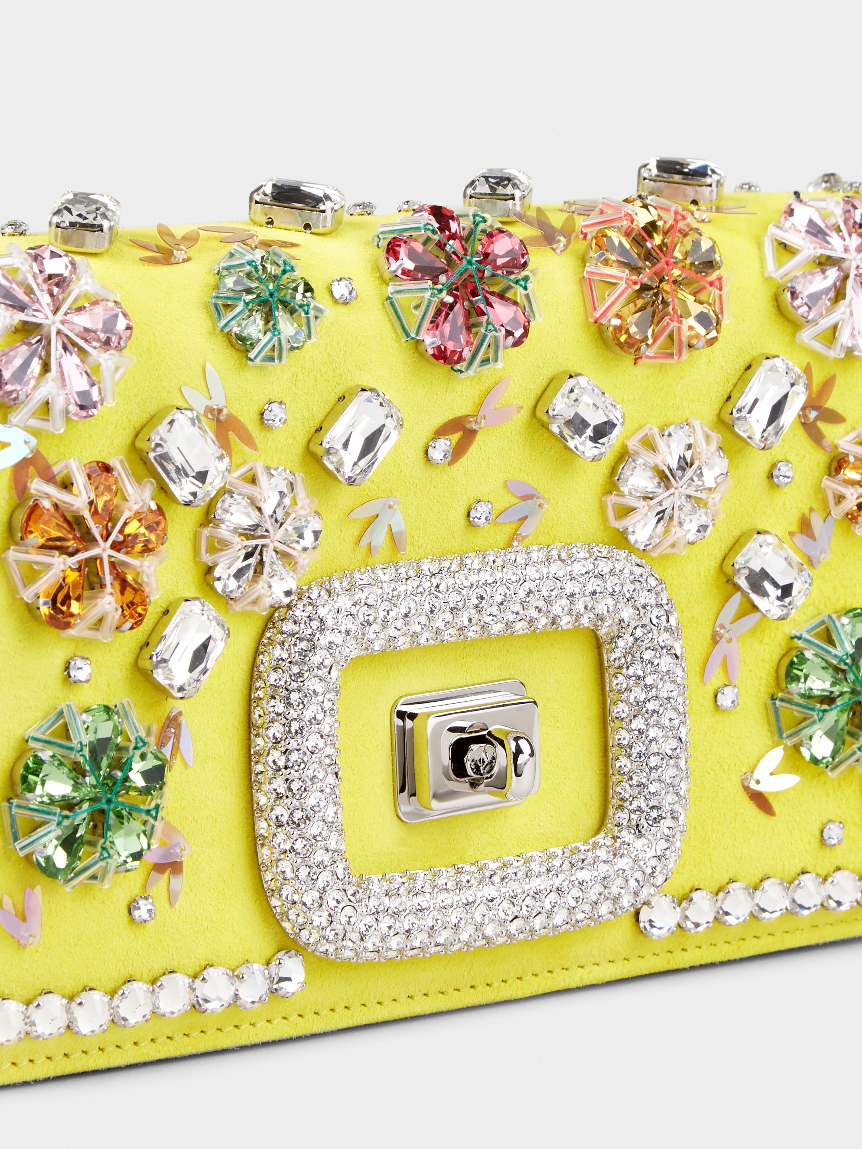 Viv' Choc Strass Flower Net Mini Bag in Suede - 6
