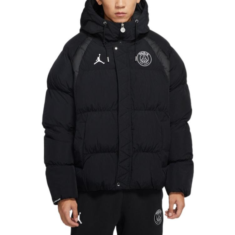 Men's Air Jordan Paris Saint-Germain Badge Hooded Loose Padded Black Jacket DB6495-010 - 4