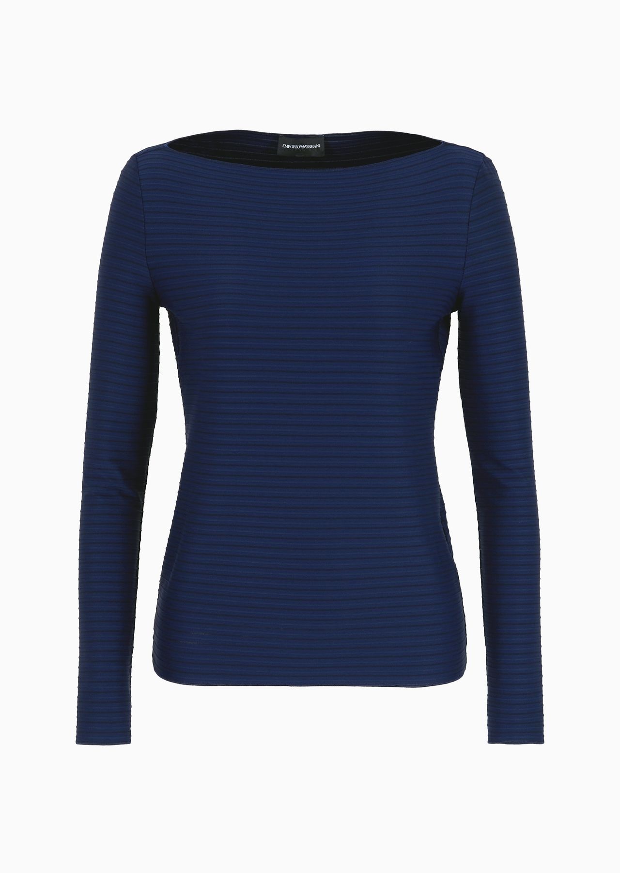 Boat-neck jumper in a jacquard fabric with embossed stripe motif - 1