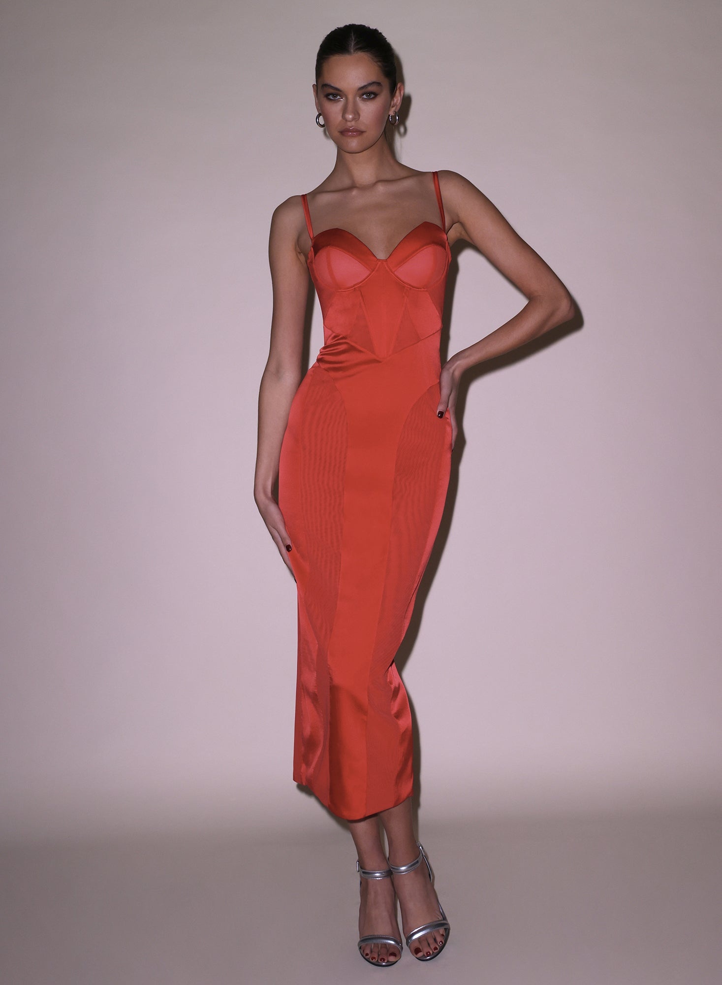 Long Silk & Mesh Bustier Dress - 3