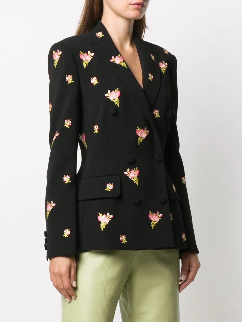 floral embroidery double-breasted blazer - 3