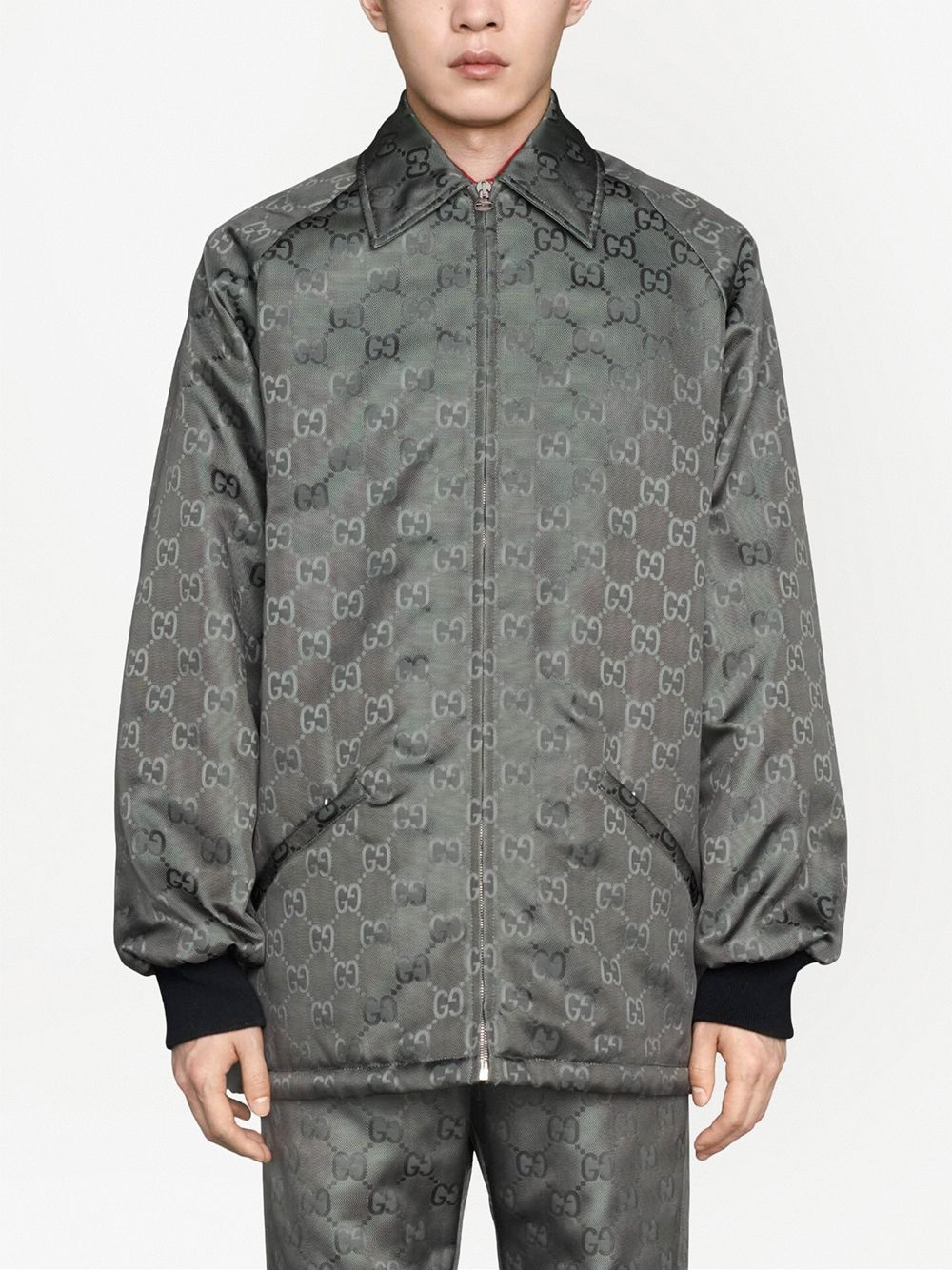 monogram-pattern zip-fastening coat - 3