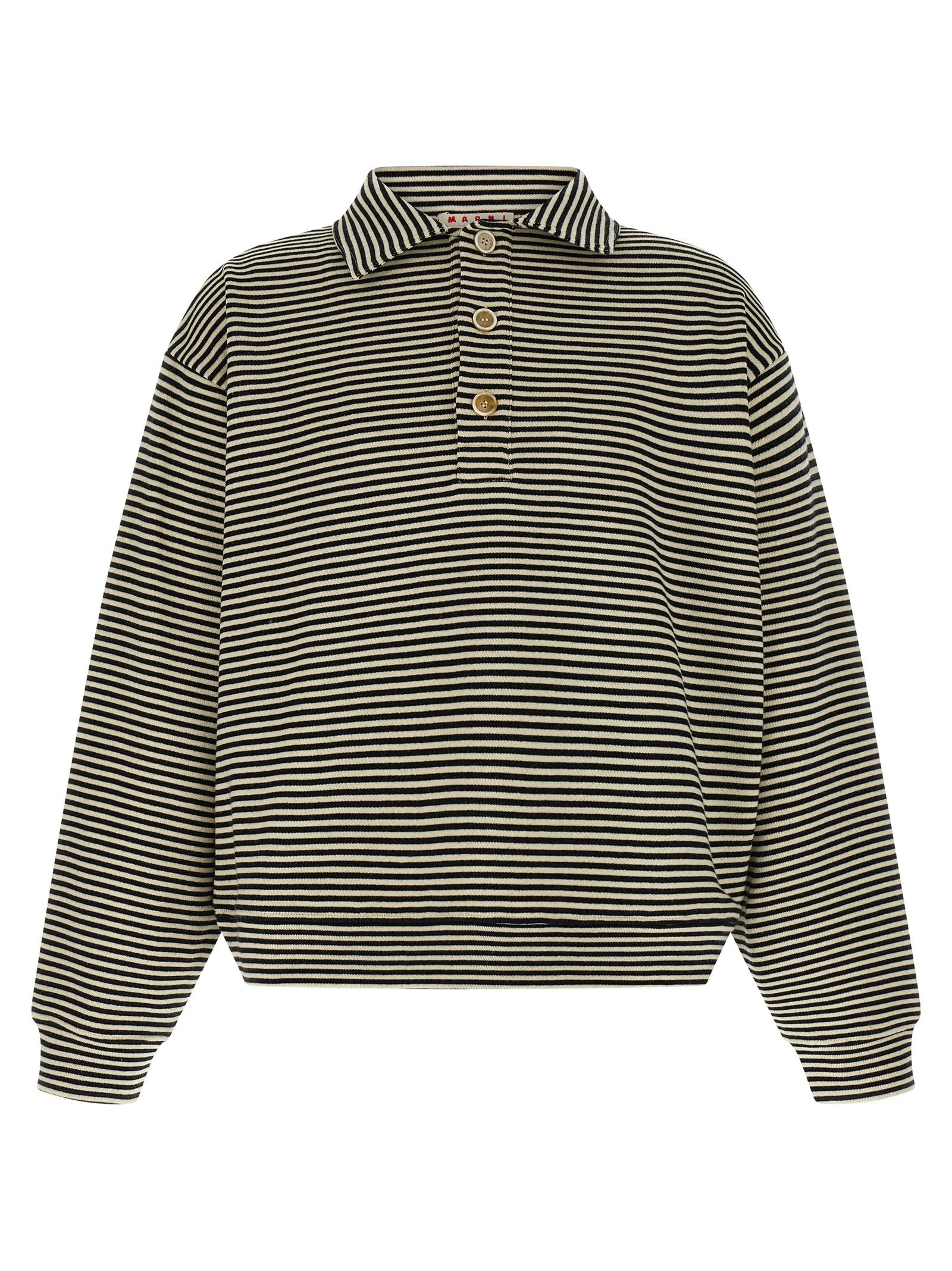 Striped Polo Sweatshirt Black - 1