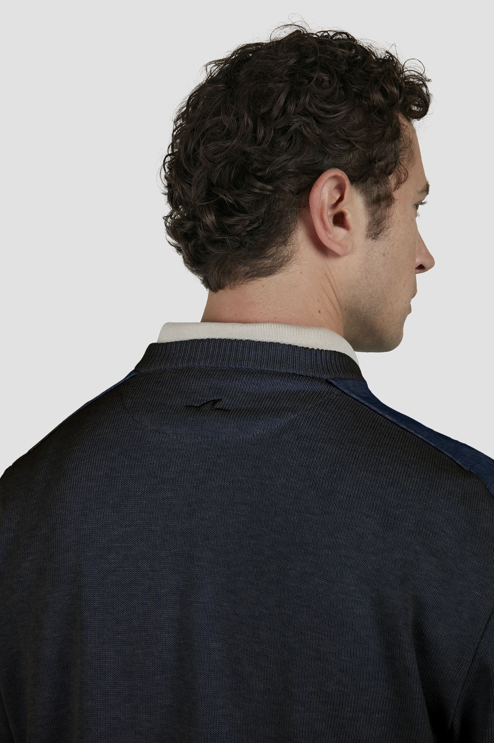 CREW NECK SWEATER IN FRESCO COTTON WITH LINEN DETAILS - 5