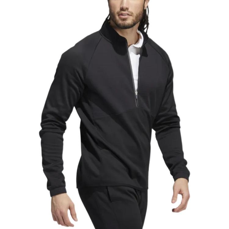 adidas Solid Color Half Zipper Sports Long Sleeves Hoodie Men's Black HN4550 - 4