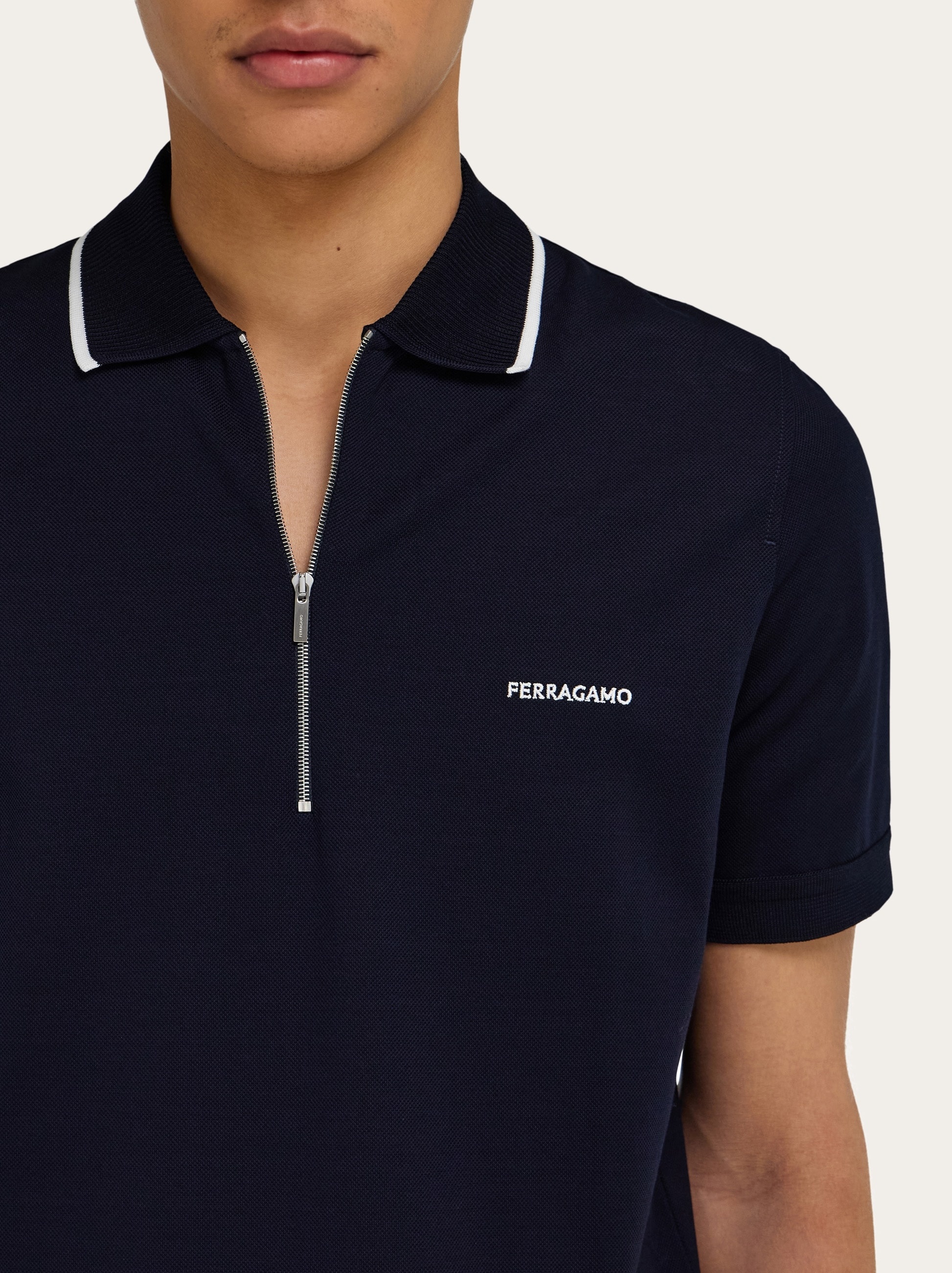 Cotton polo shirt with zip closure - 4