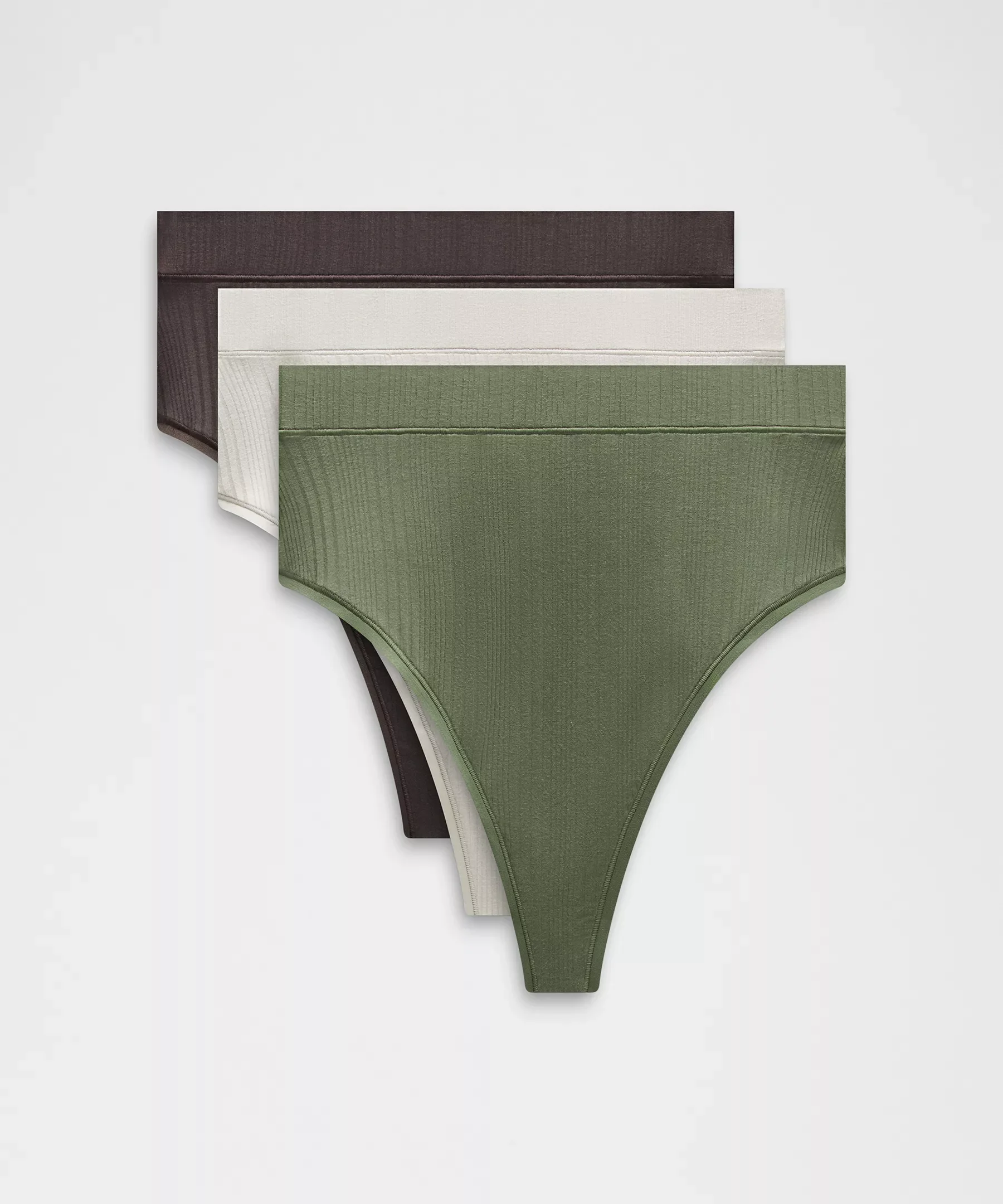 UnderEase High-Waist Ribbed Thong Underwear *3 Pack - 1