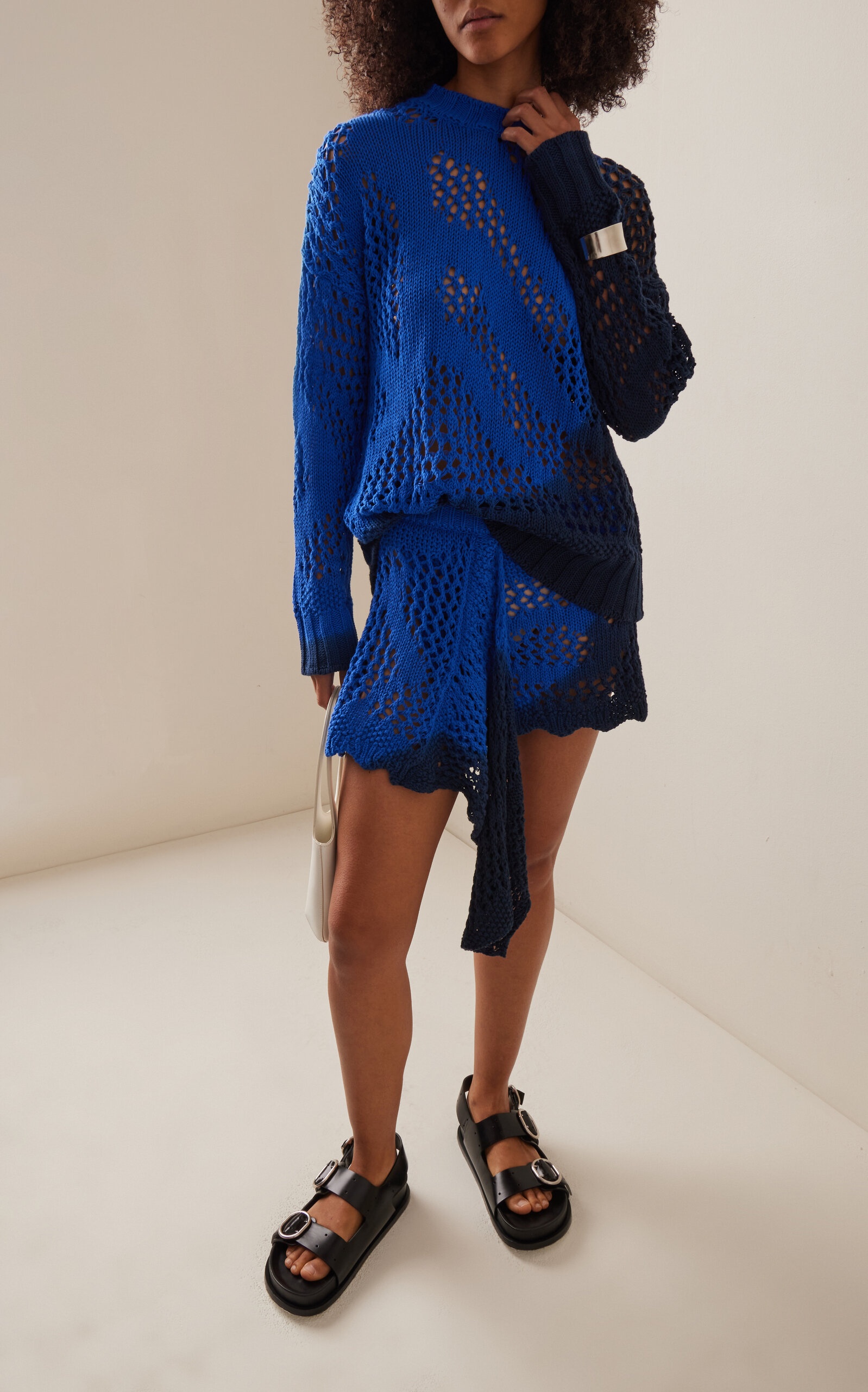 【THE ATTICO】draped crocheted cotton-blend ミニ スカート THE ATTICO Crocheted Cotton Mini Skirt blue | modaoperandi