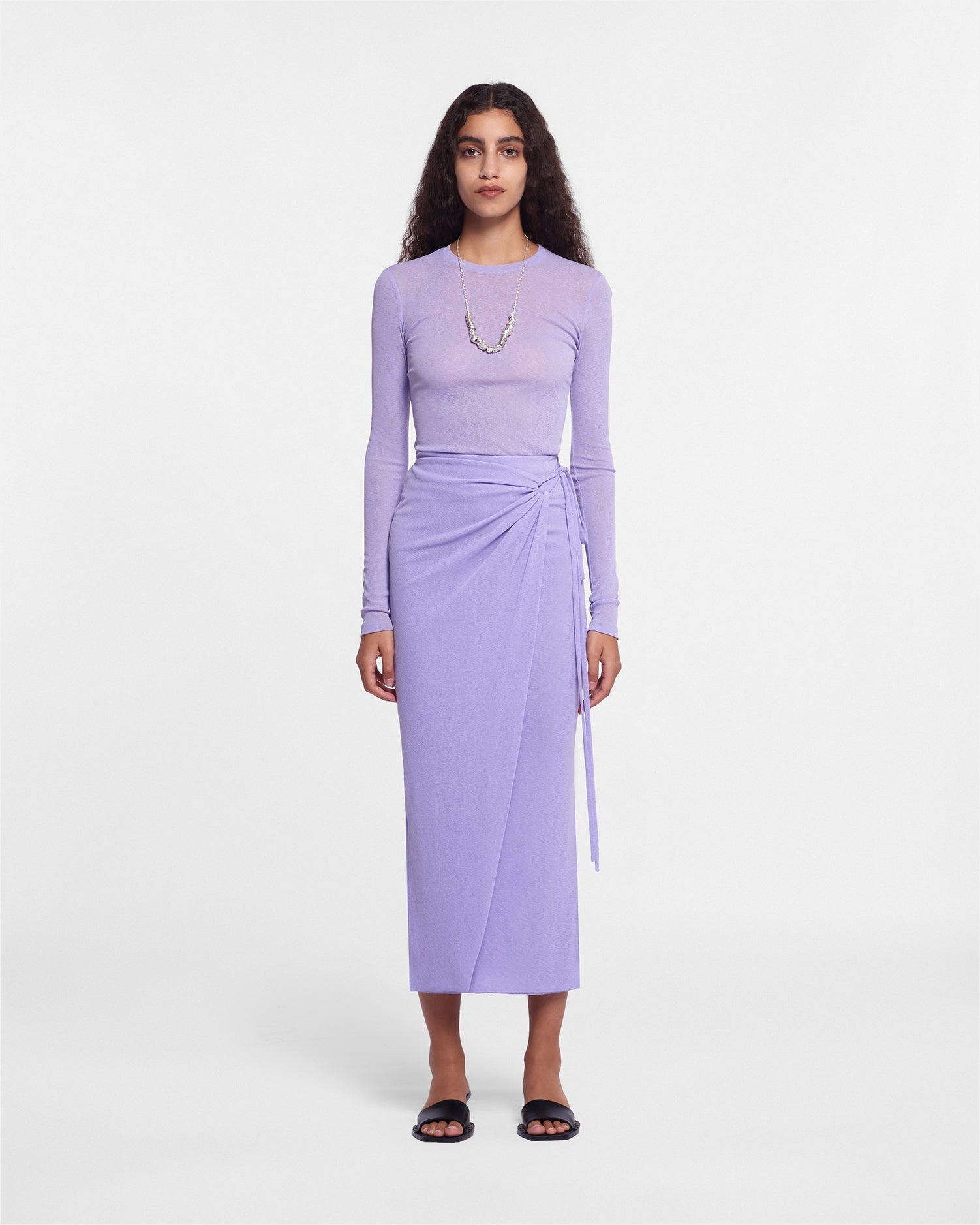 Mesh-Jersey Wrap Midi Skirt - 3