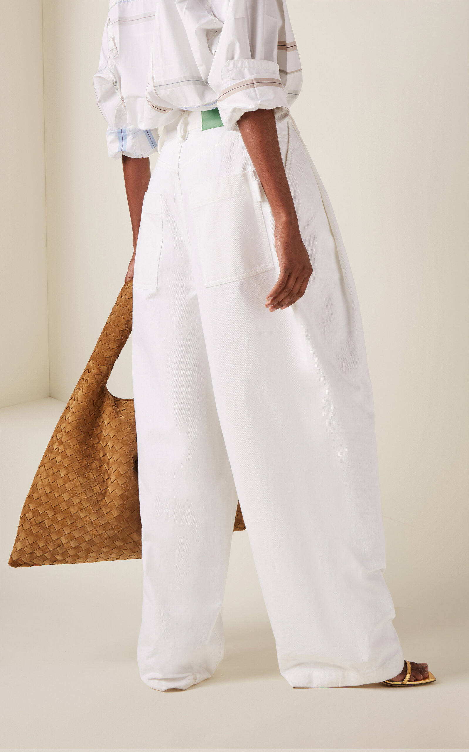Pleated Denim Wide-Leg Trousers white - 4