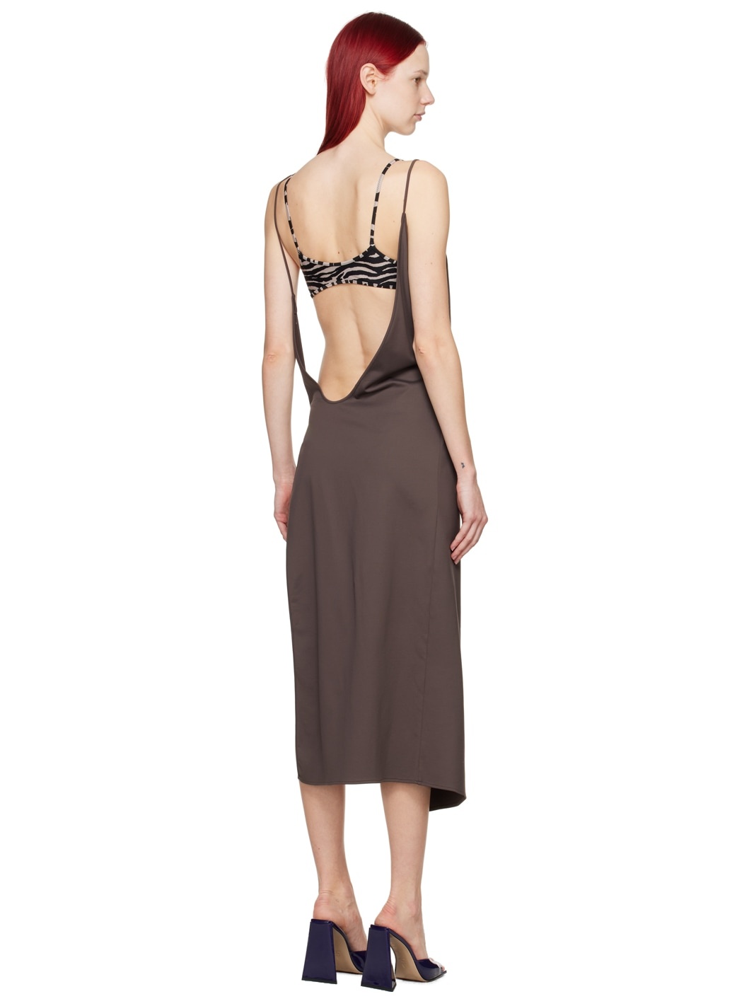 Brown Vented Midi Dress - 3