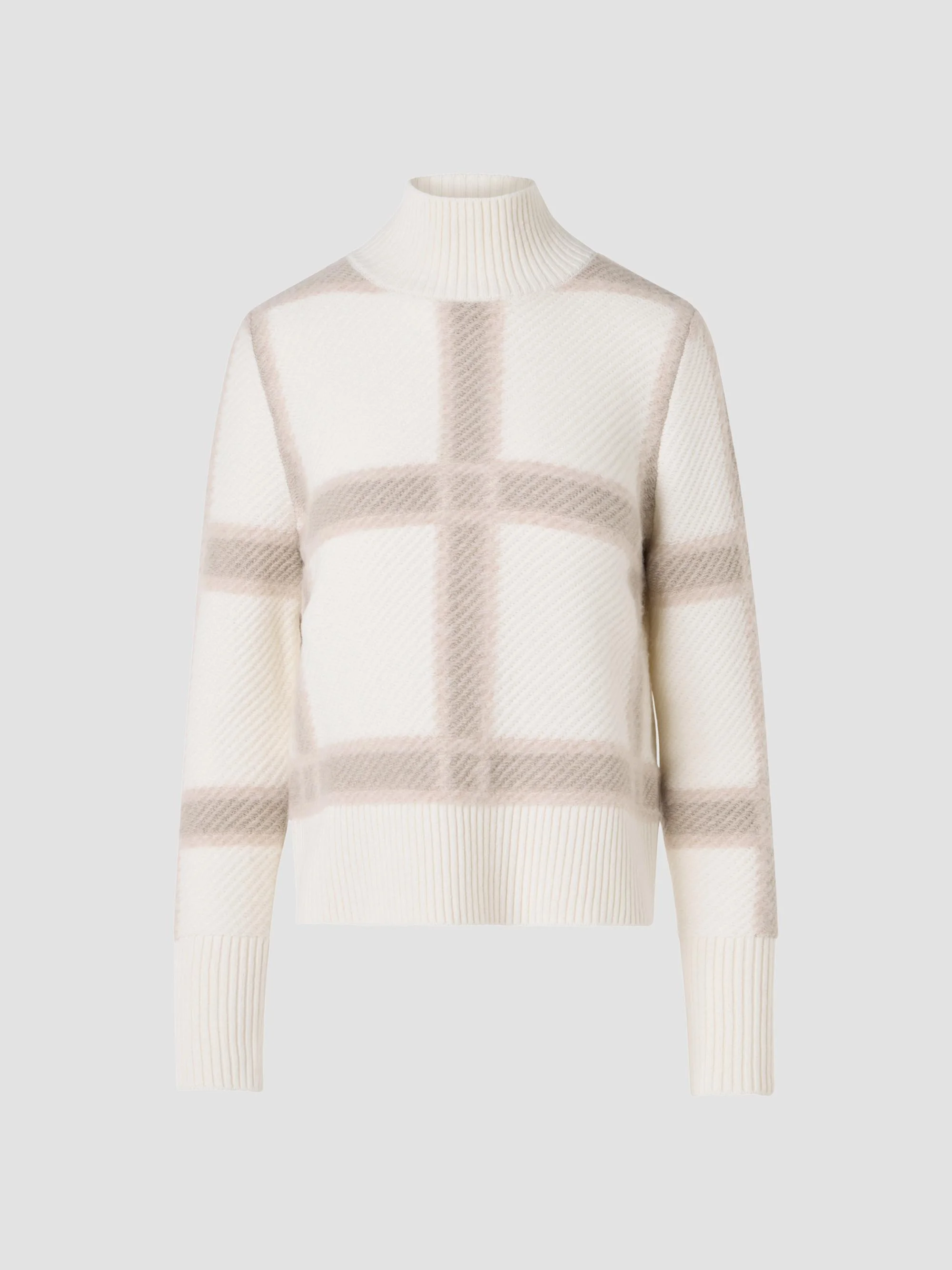 Women's Intarsia Plaid Wool-Cashmere Sweater - Winter White Cashew Oat - 1
