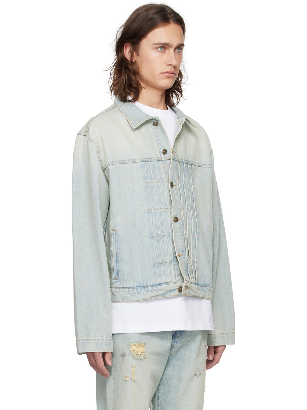 Blue Pleated Denim Jacket - 2