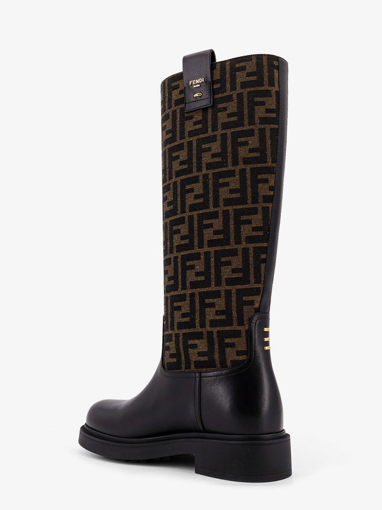 FENDI FILO LEATHER AND FF JACQUARD FABRIC BOOTS - 3