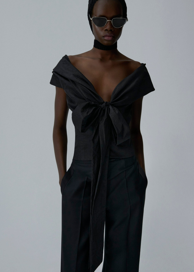MAGDA BUTRYM Silk off-shoulder sash blouse in black outlook