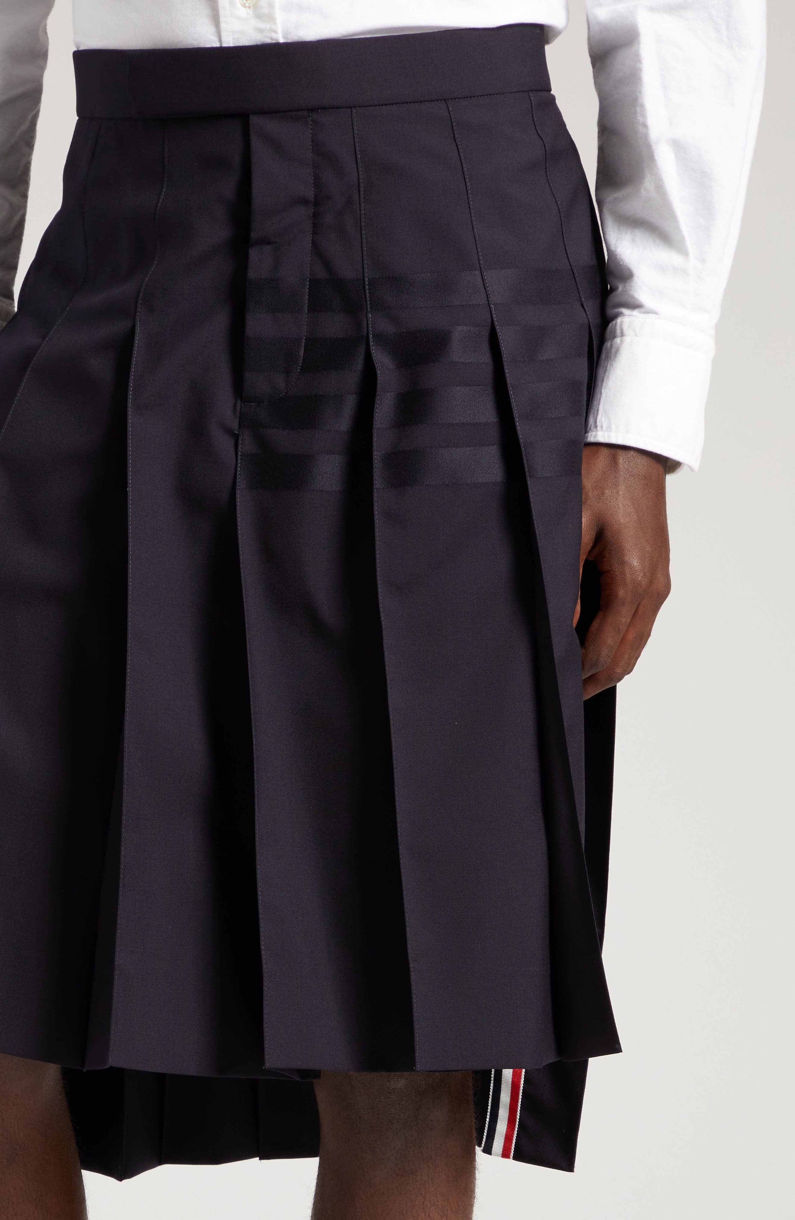 4-Bar Pleated Back Strap High-Low Wool Skirt - 5