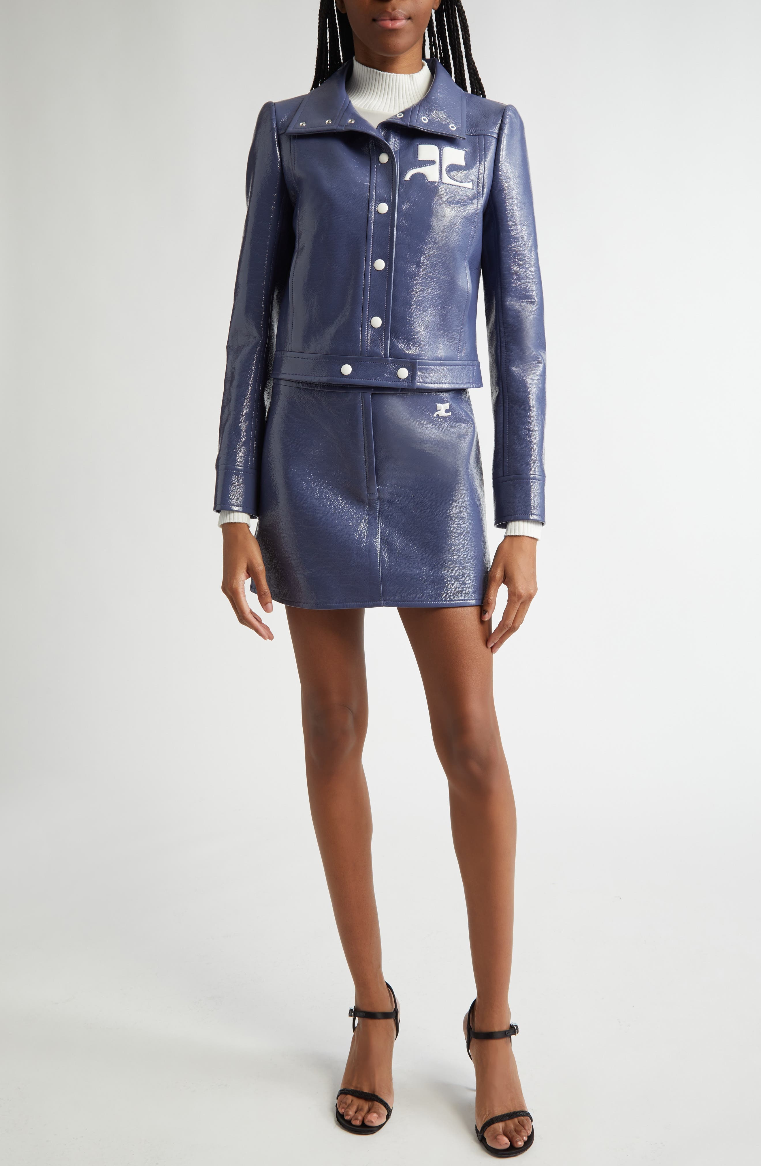 Courrèges Re-Edition Vinyl Miniskirt in Dusk Blue at Nordstrom - 2