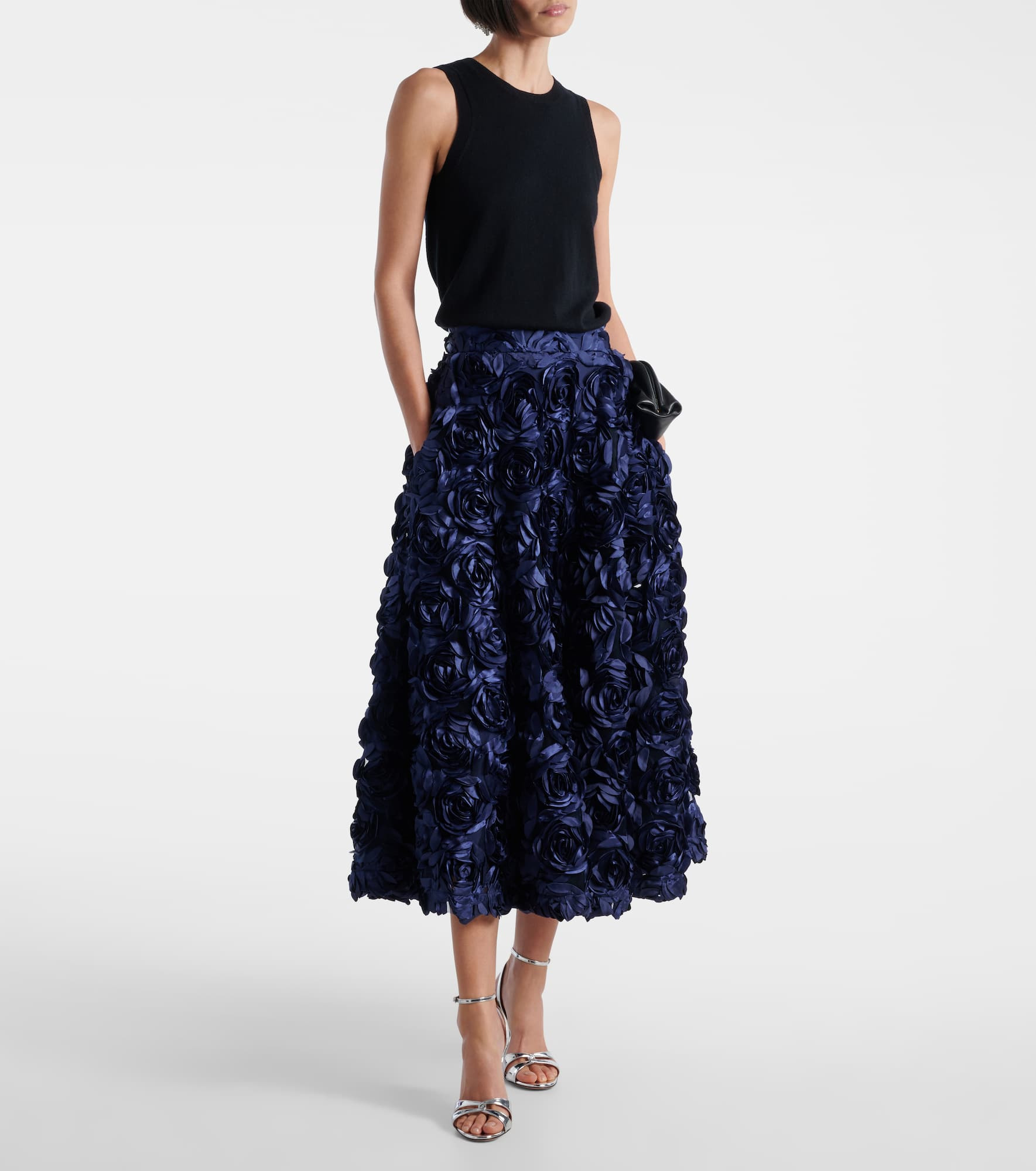 Floral-appliqué midi skirt - 2