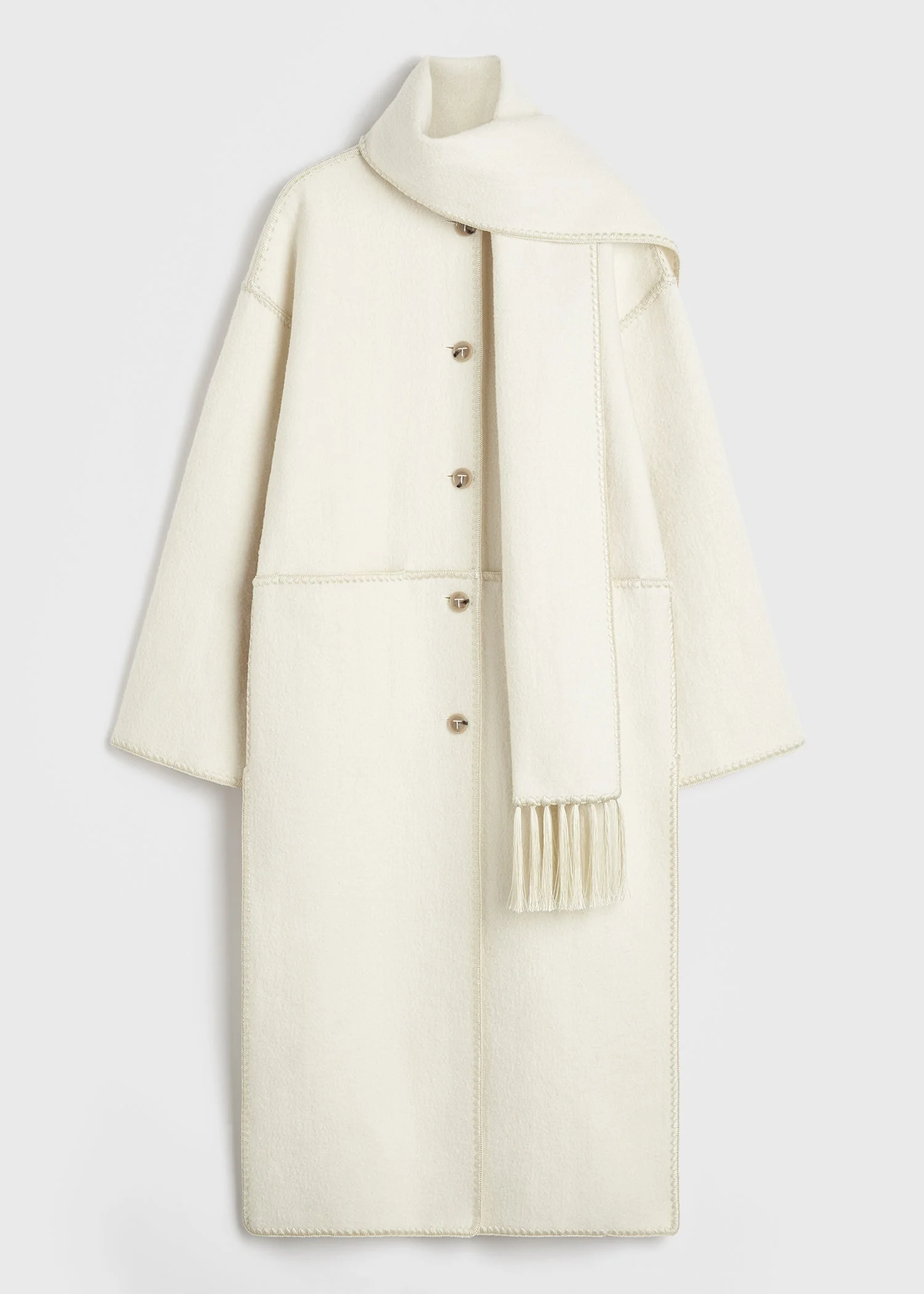 Embroidered scarf coat off white - 1