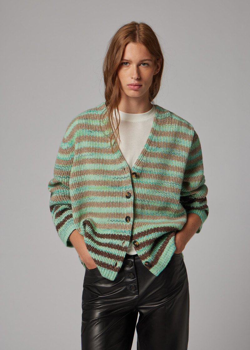 Women's Green Stripe Oversized Cardigan 4