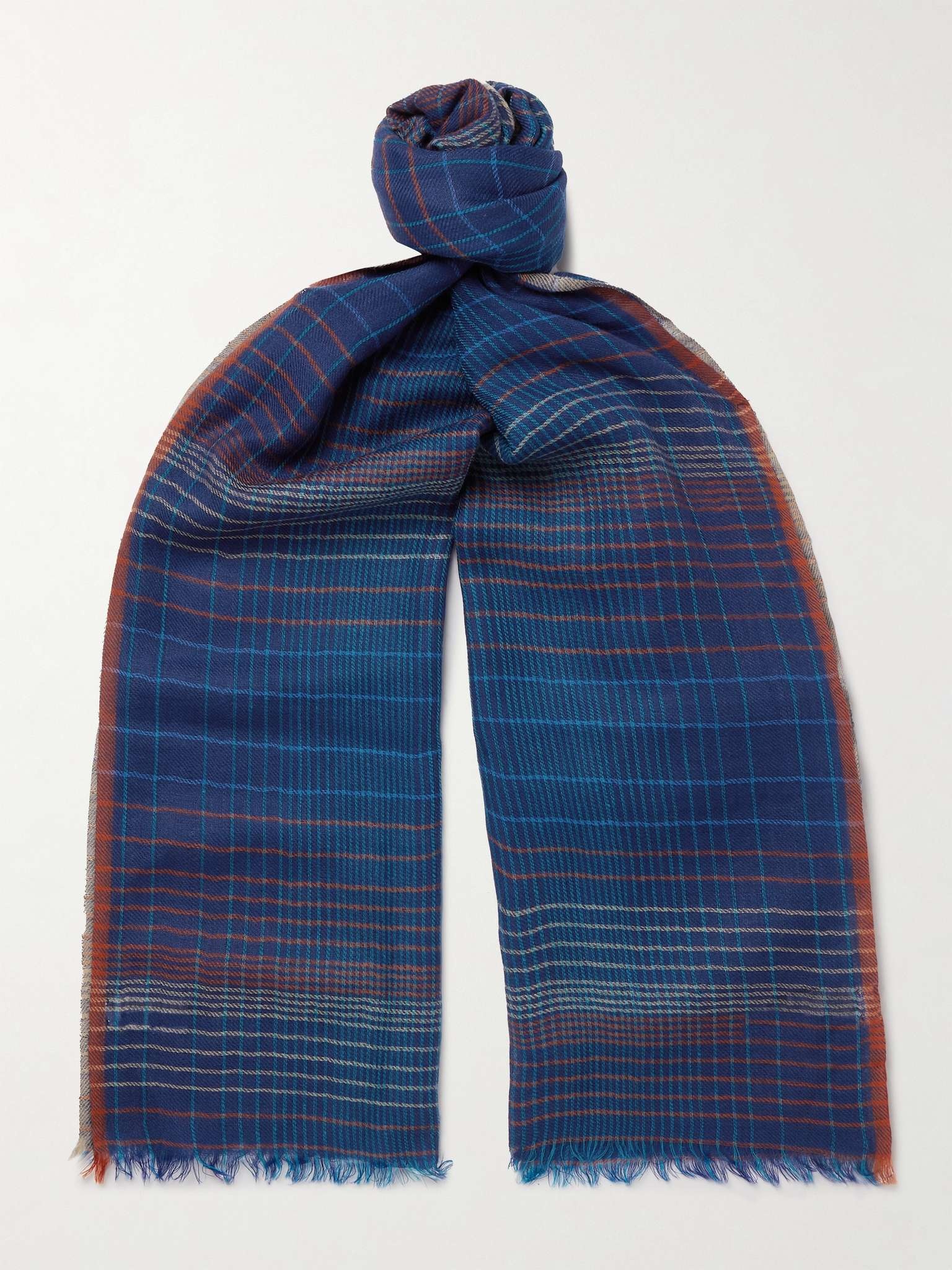 Fringed Checked Wool Scarf - 1