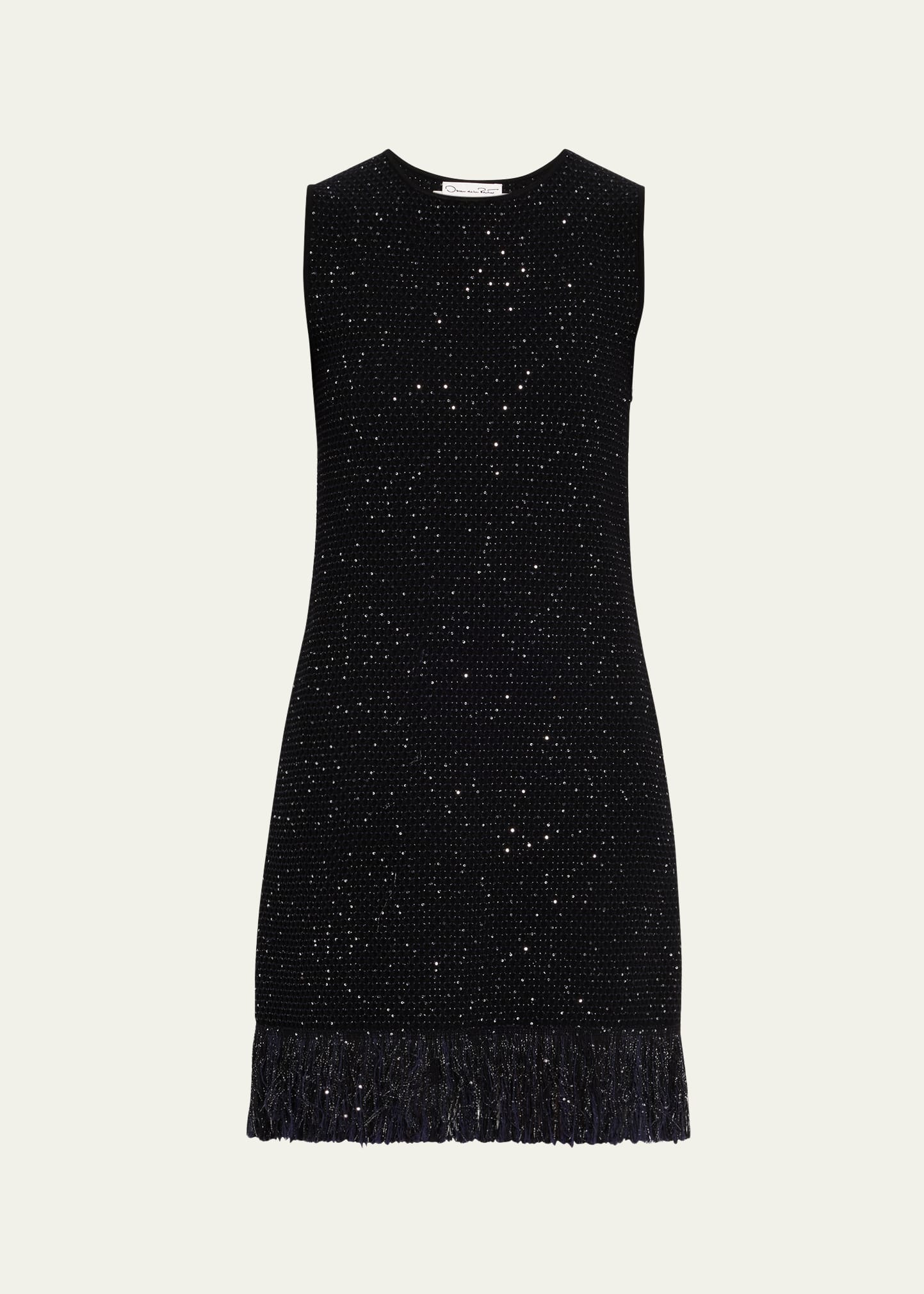 Tweed Textured Sleeveless Fringed Mini Dress - 1