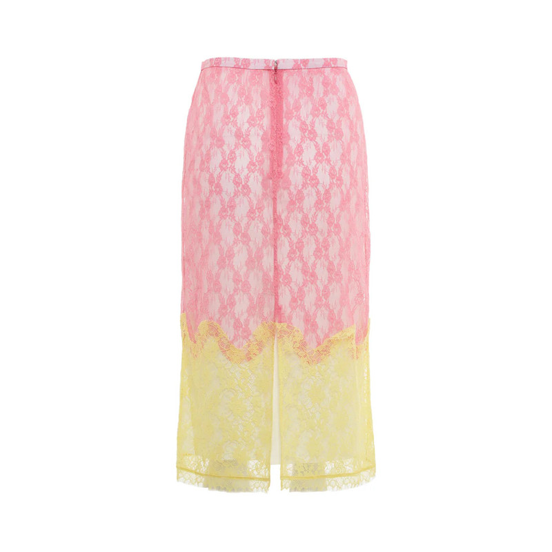 pushBUTTON Pink Wave Lace Sheer Midi Skirt outlook