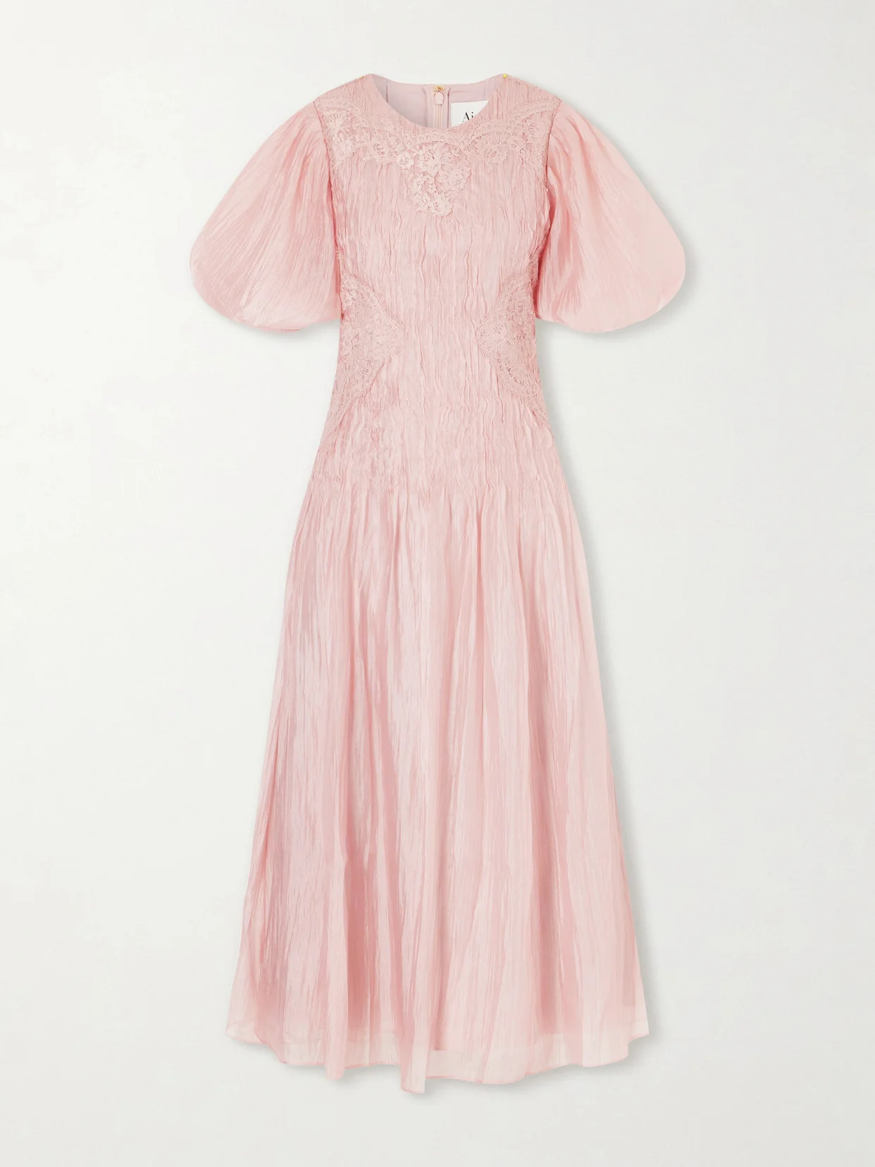 Ophelia Lace-trimmed Crinkled-satin Midi Dress - 1