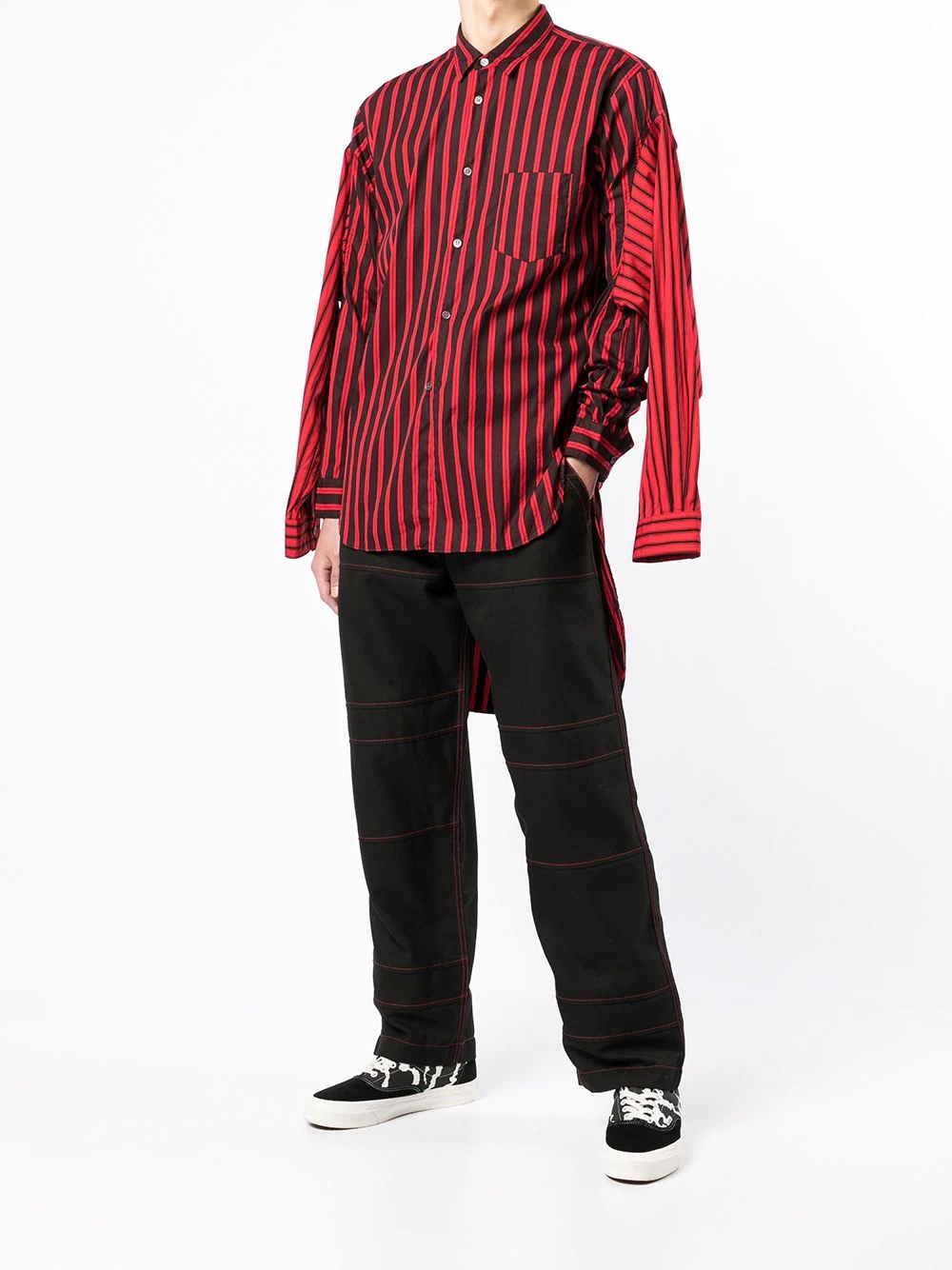 deconstructed stripe-trim shirt - 2