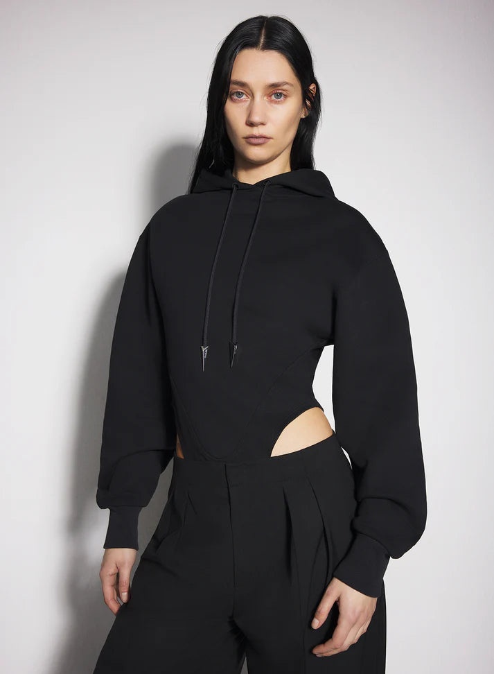 black fleece hoodie bodysuit - 3