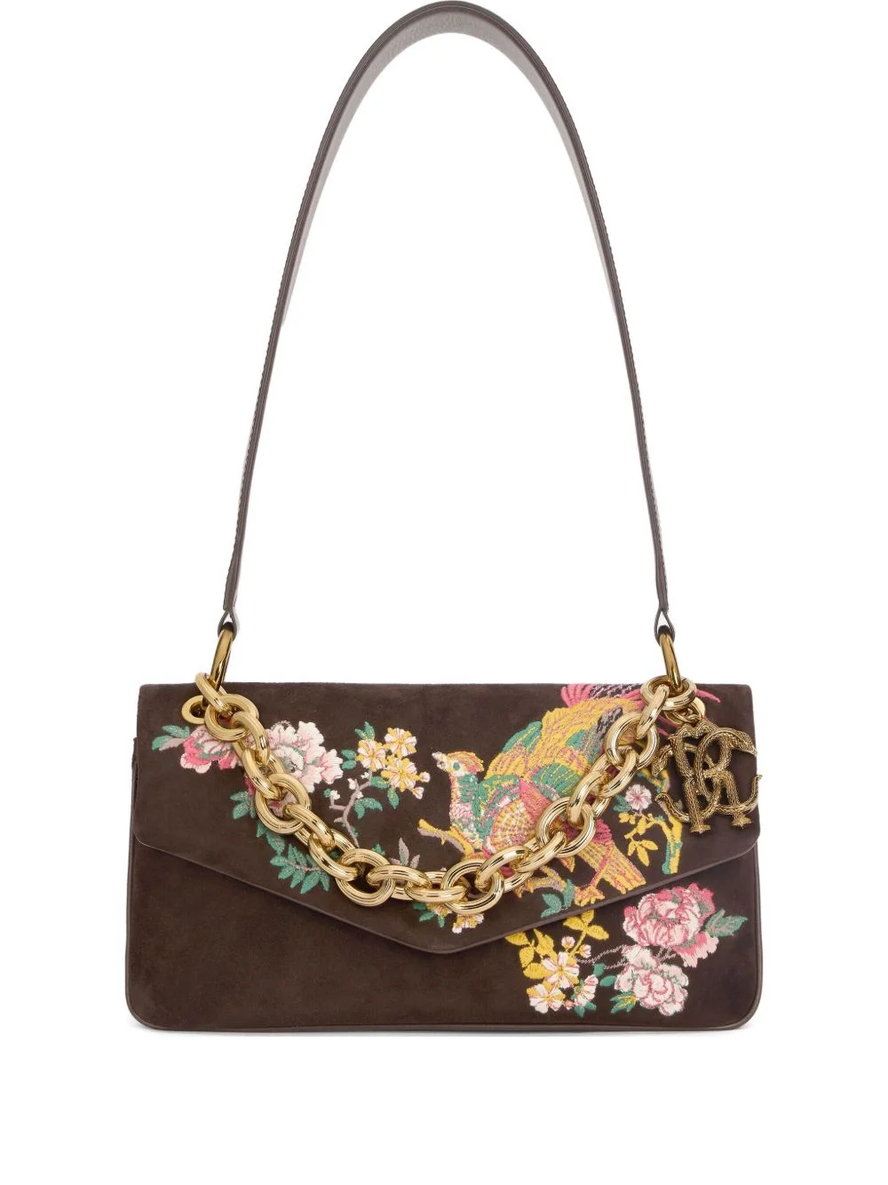 embroidered-motif suede shoulder bag - 1