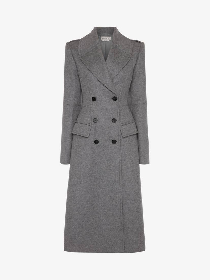 Women's Double-breasted Military Coat in Grey Melange 1