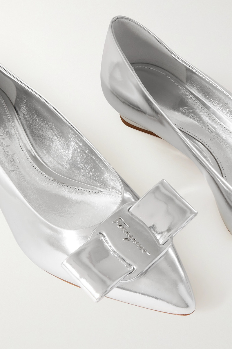 Viva bow-embellished metallic leather ballet flats 4