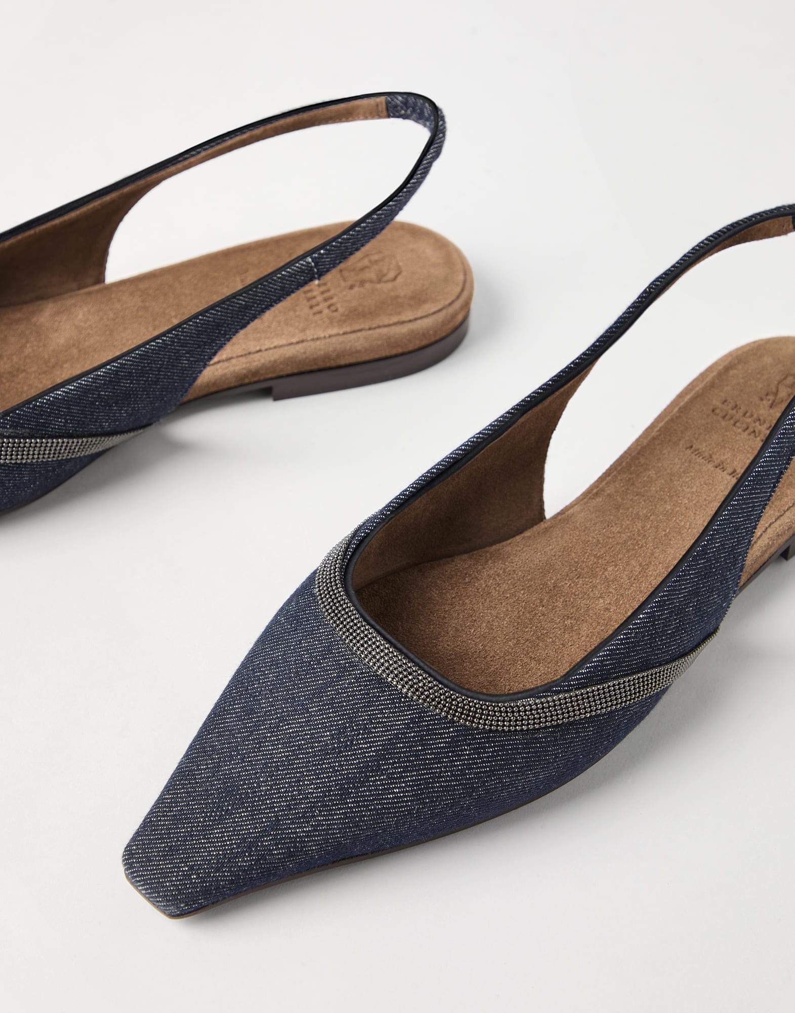 Cotton denim-effect twill slingback flats with shiny contour - 3