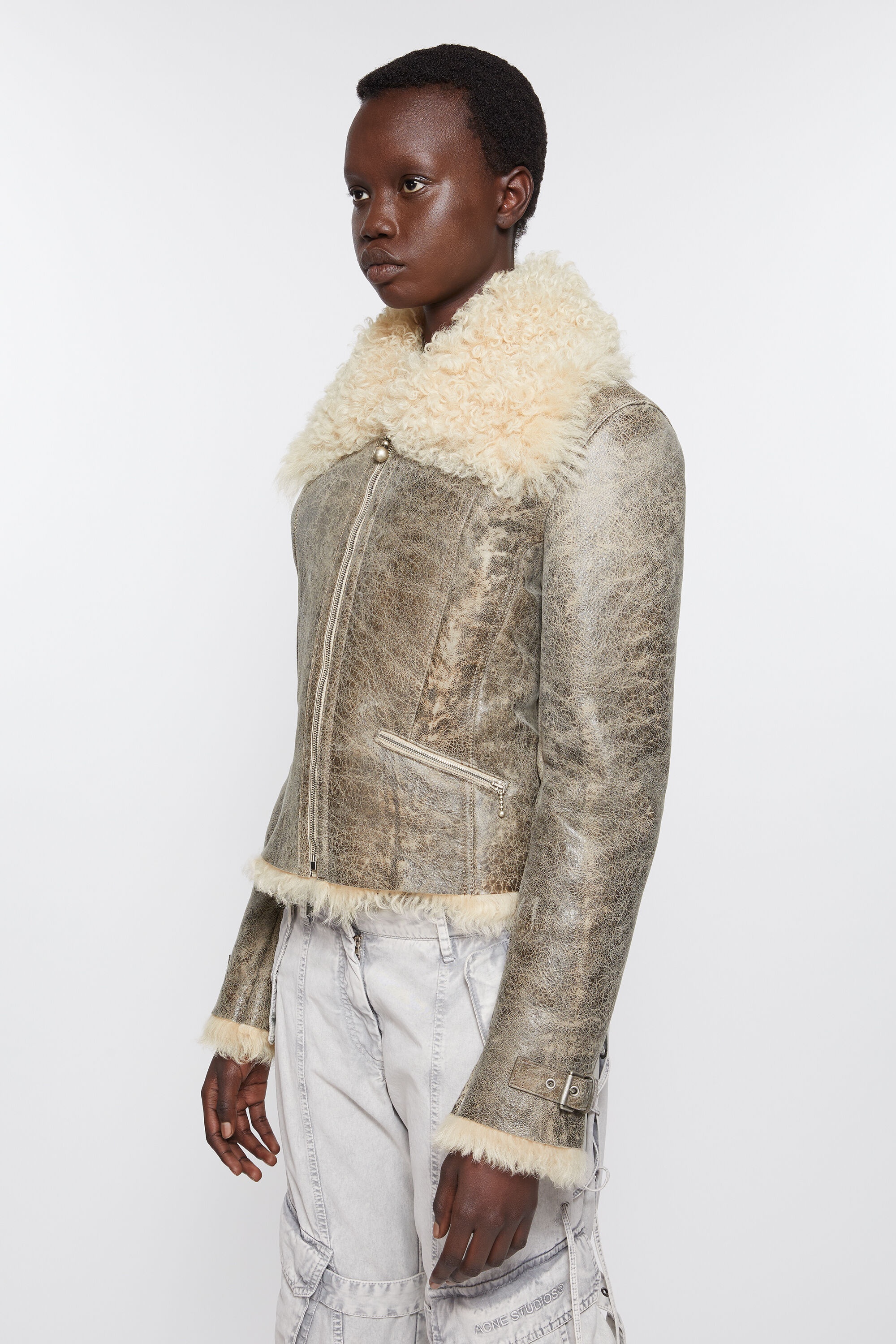 Leather shearling jacket - Grey/beige - 3