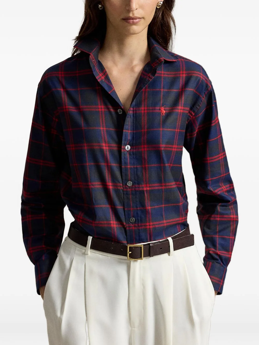 tartan-print button-down shirt - 1