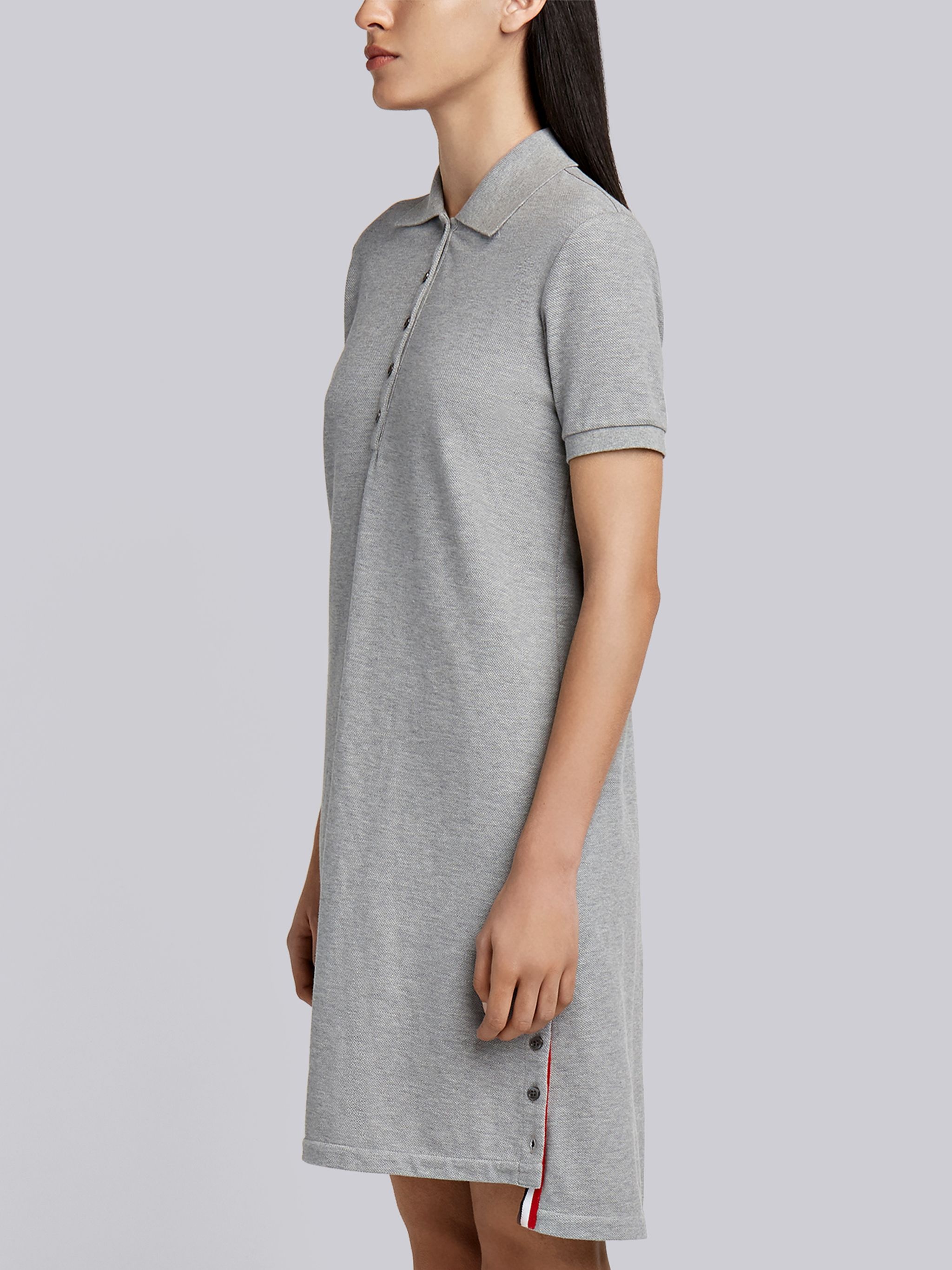 Light Grey Stripe Cotton Pique Fitted A-line Short Sleeve Polo Shirtdress - 3