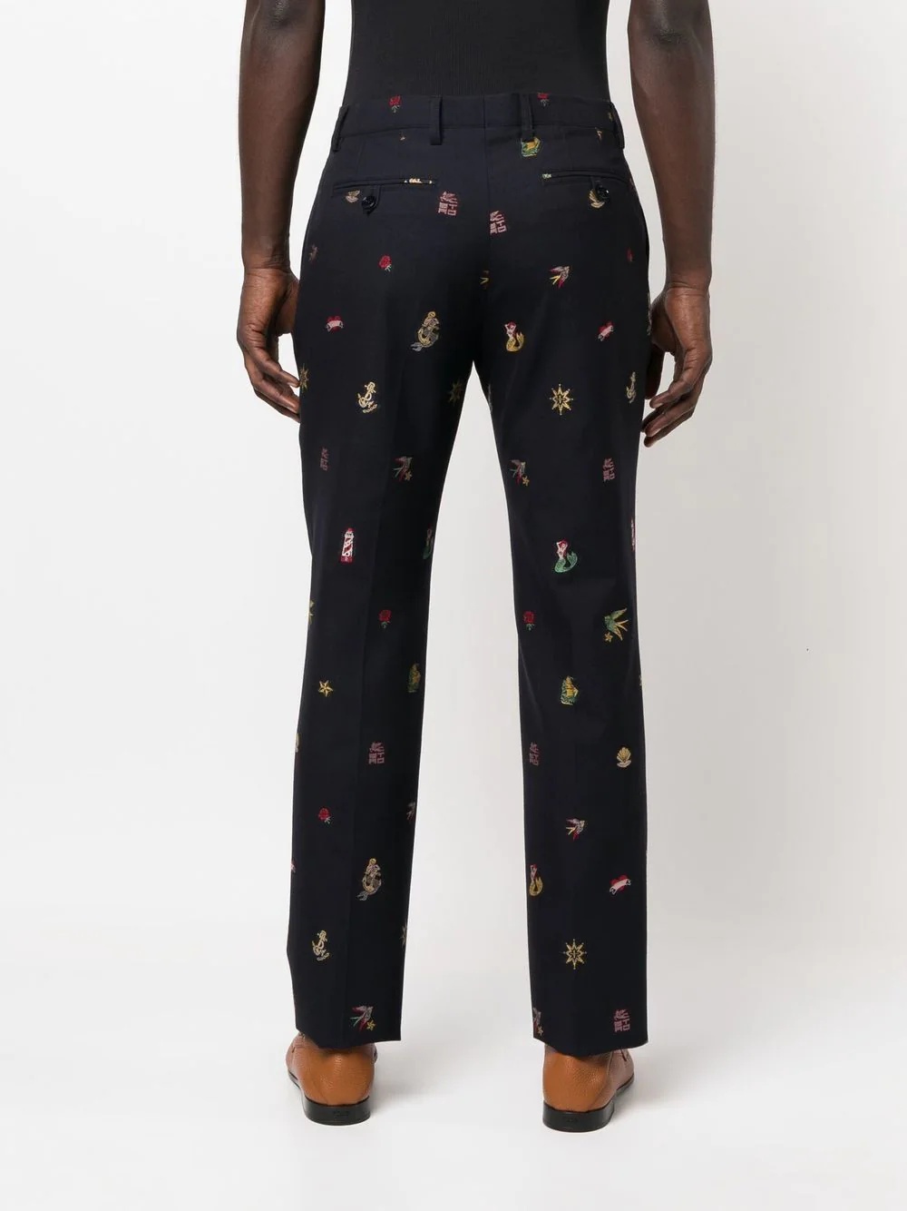 embroidered straight-leg trousers - 4