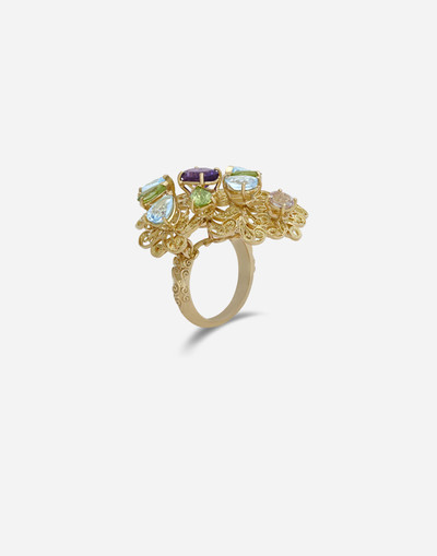 Dolce & Gabbana Pizzo ring in yellow gold filgree with amethyst, aquamarines, peridots and morganite outlook