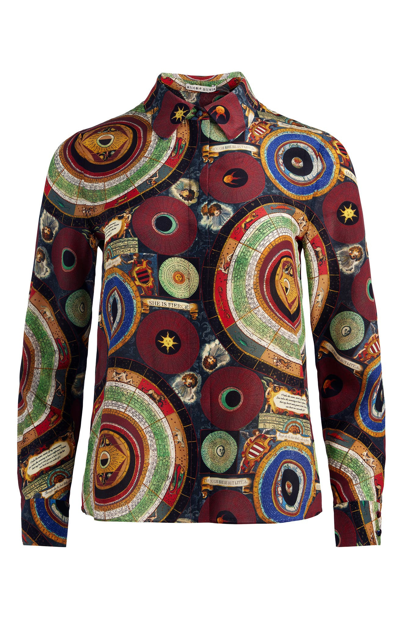 Alice + Olivia Willa Silk Button-Up Shirt in Hands Of Time at Nordstrom - 5