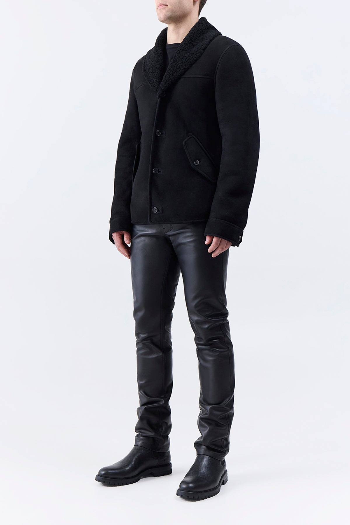Pilot Jacket in Black Shearling - 4