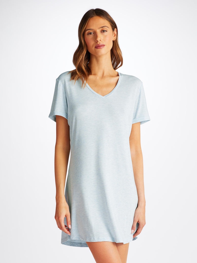 Women's V-Neck Sleep T-Shirt Ethan Micro Modal Stretch Blue - 2