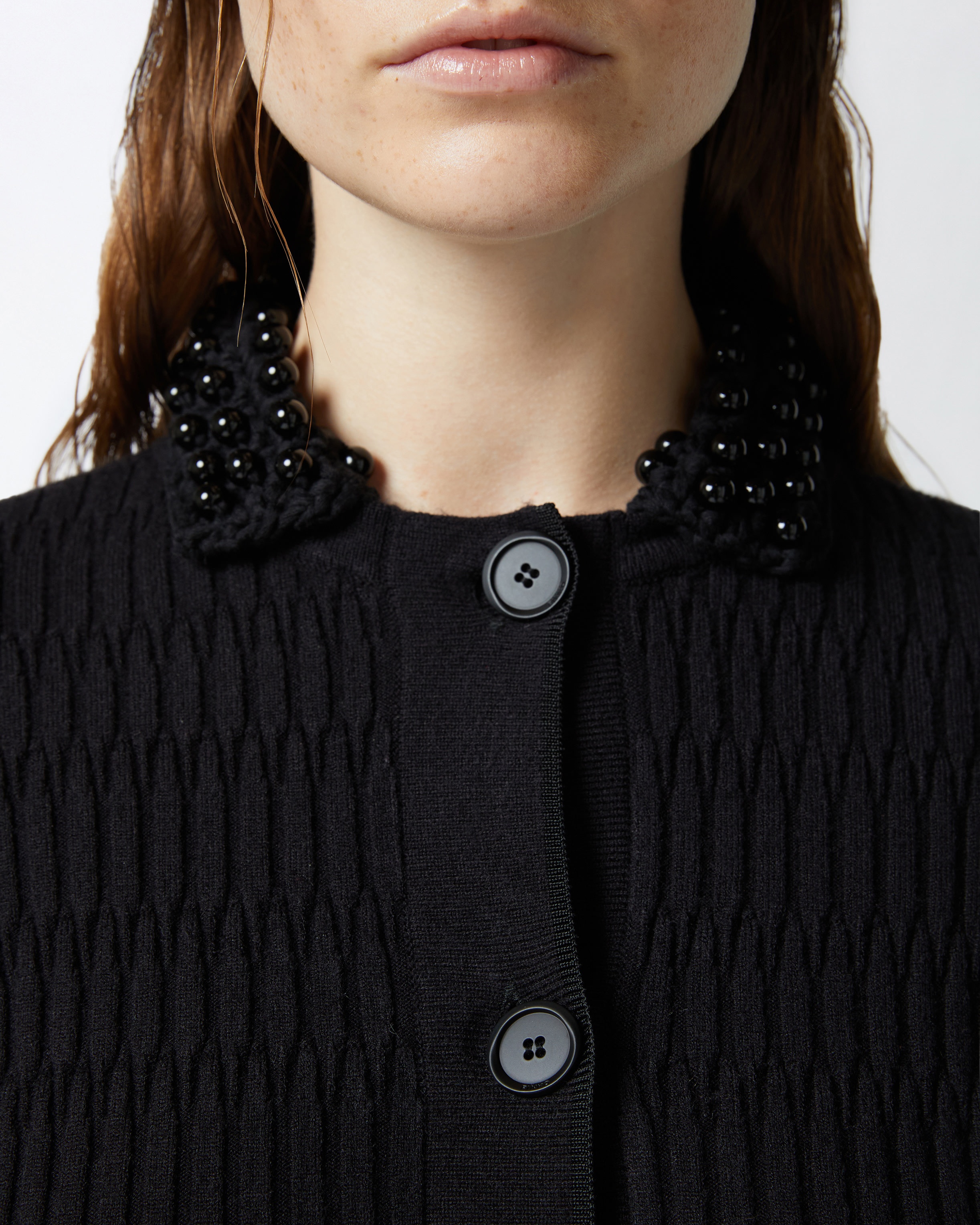 SHORT KNIT JACKET WITH BEADED CROCHETED COLLAR - 5