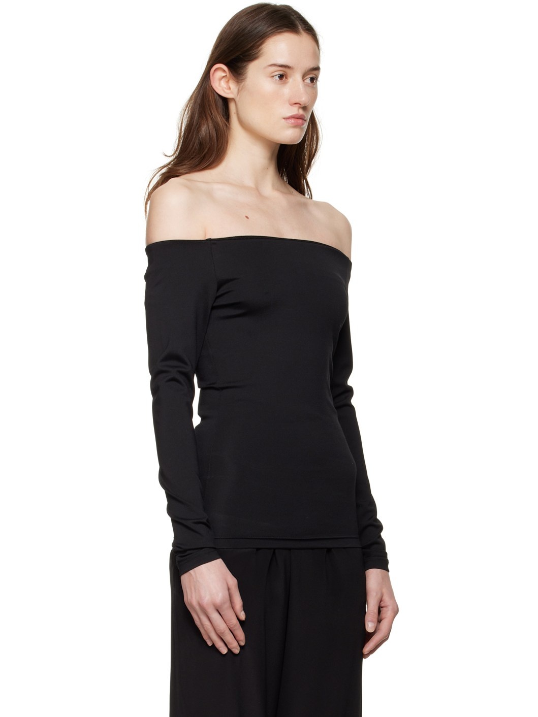 Black Off-The-Shoulder Long Sleeve T-Shirt - 2