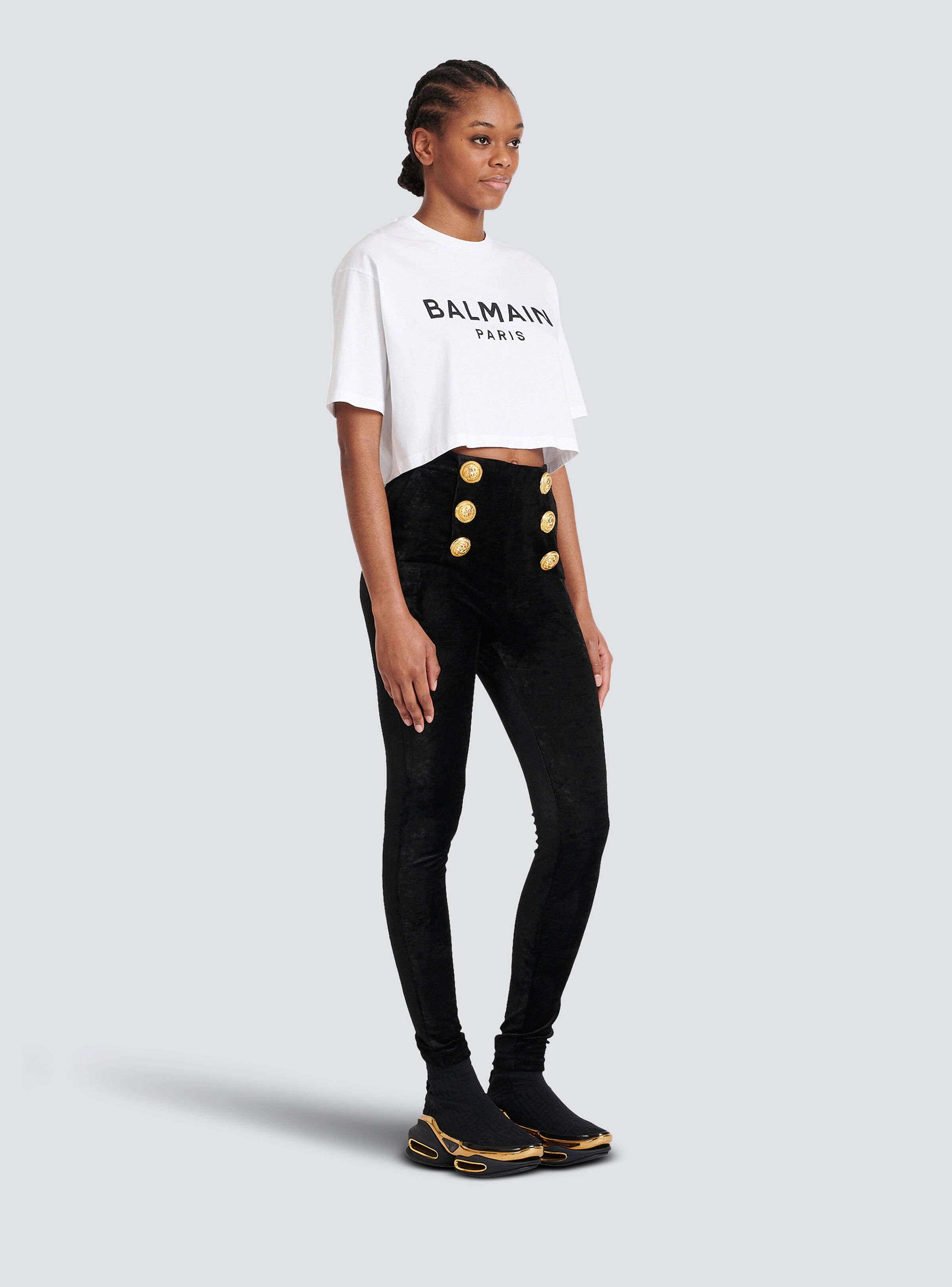 Eco-responsible cropped cotton T-shirt with Balmain logo print - 5